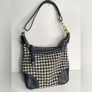 Coach houndstooth plaid black white mini wool shoulder hobo bag purse
